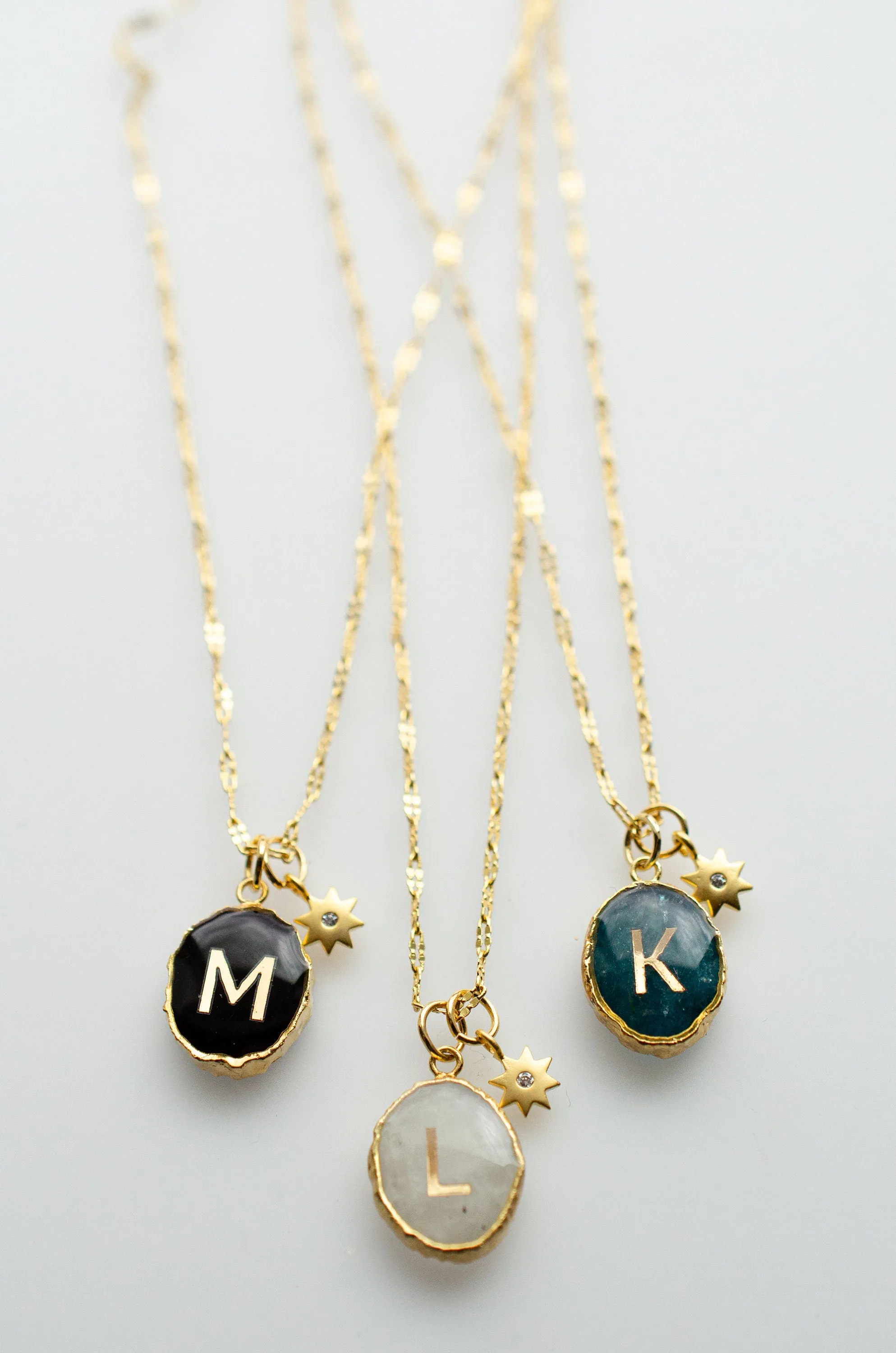 Initial Gemstone Charm Necklace, Celestial necklace, Anniversary necklace, mom necklace, bridesmaid gift, birthstone necklace, gift for her