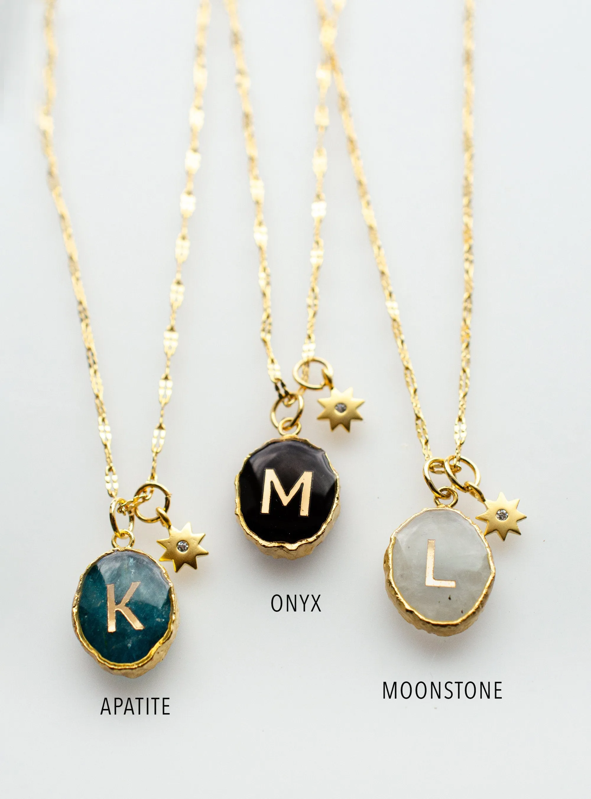 Initial Gemstone Charm Necklace, Celestial necklace, Anniversary necklace, mom necklace, bridesmaid gift, birthstone necklace, gift for her