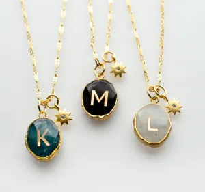 Initial Gemstone Charm Necklace, Celestial necklace, Anniversary necklace, mom necklace, bridesmaid gift, birthstone necklace, gift for her