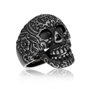 Italgem Stainless Steel Gunmetal Plated Detailed Skull Ring