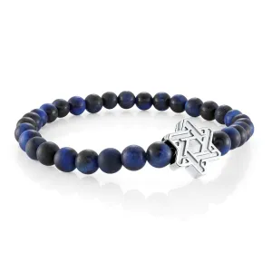 Italgem Stainless Steel Star of David and Blue Beaded Stretch Bracelet