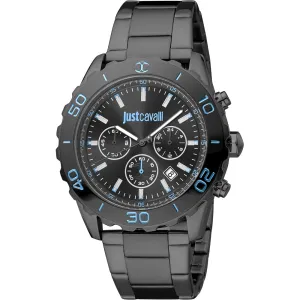 Just Cavalli Gents Black Blue Dial Black Stainless Steel WAtch
