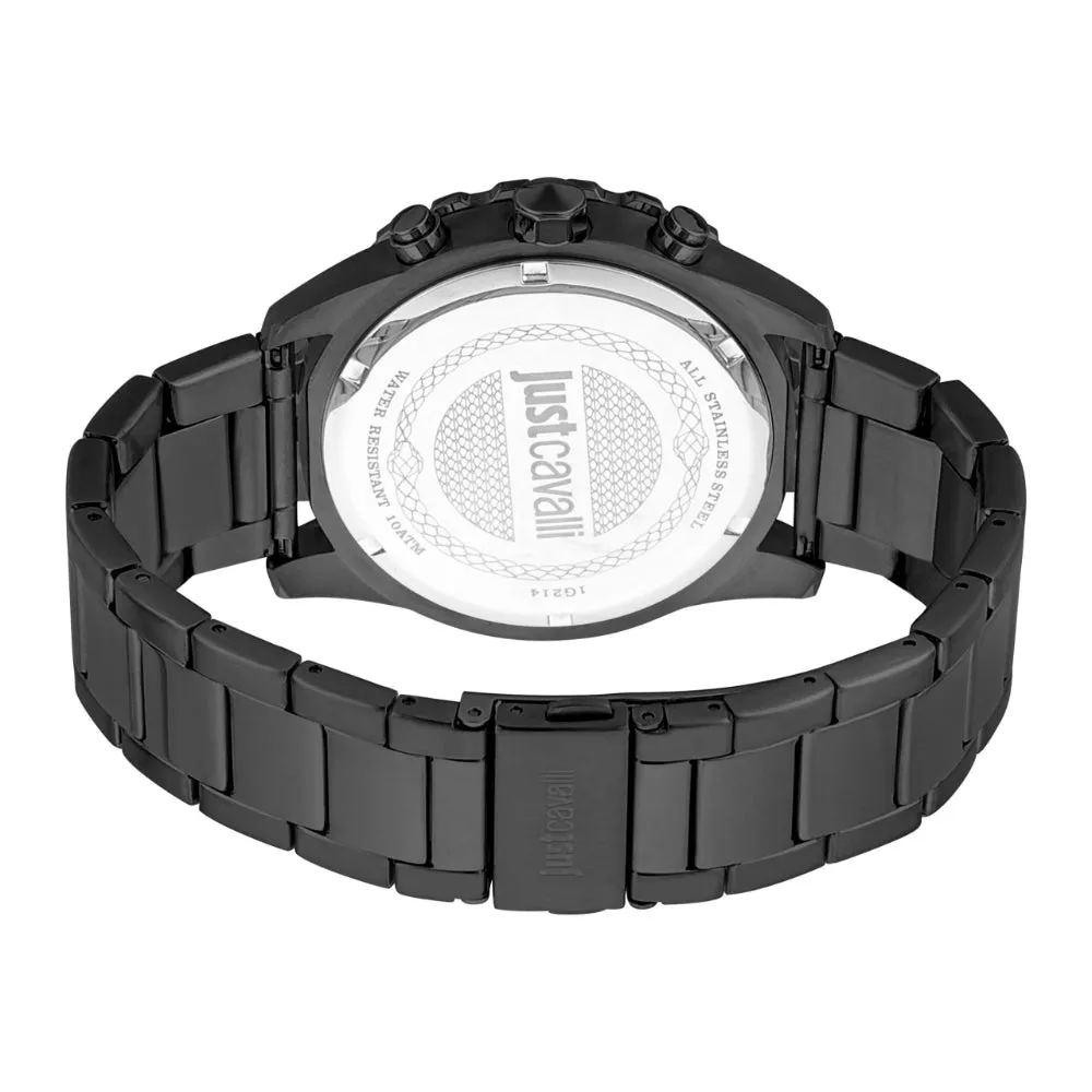 Just Cavalli Gents Black Blue Dial Black Stainless Steel WAtch