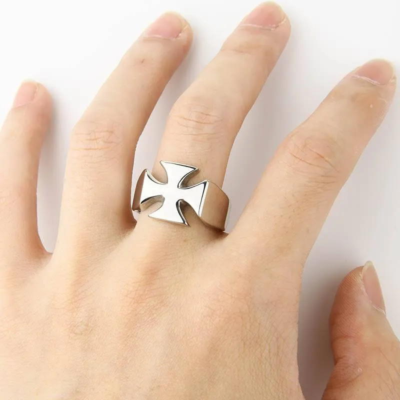 Knights Templar Ring - Stainless Steel Polished Signet [Silver, Black, Gold]