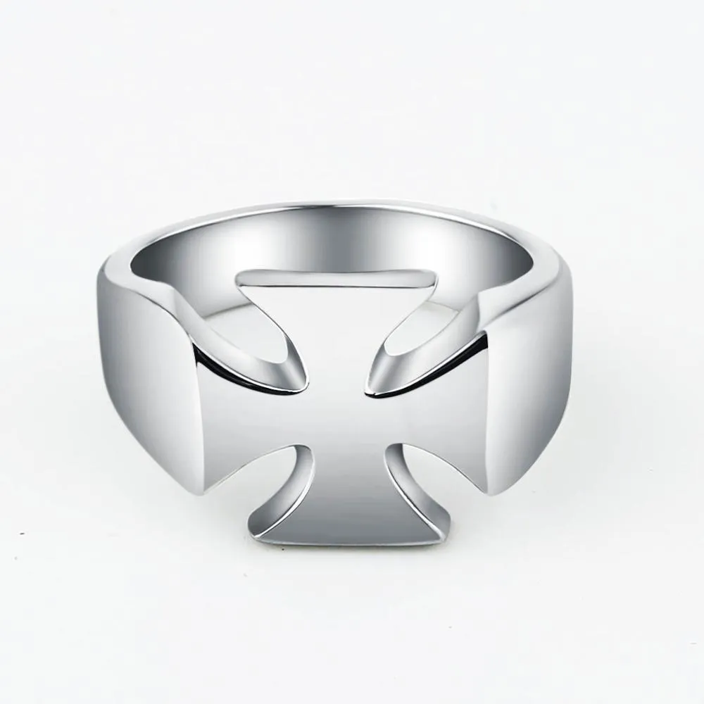 Knights Templar Ring - Stainless Steel Polished Signet [Silver, Black, Gold]