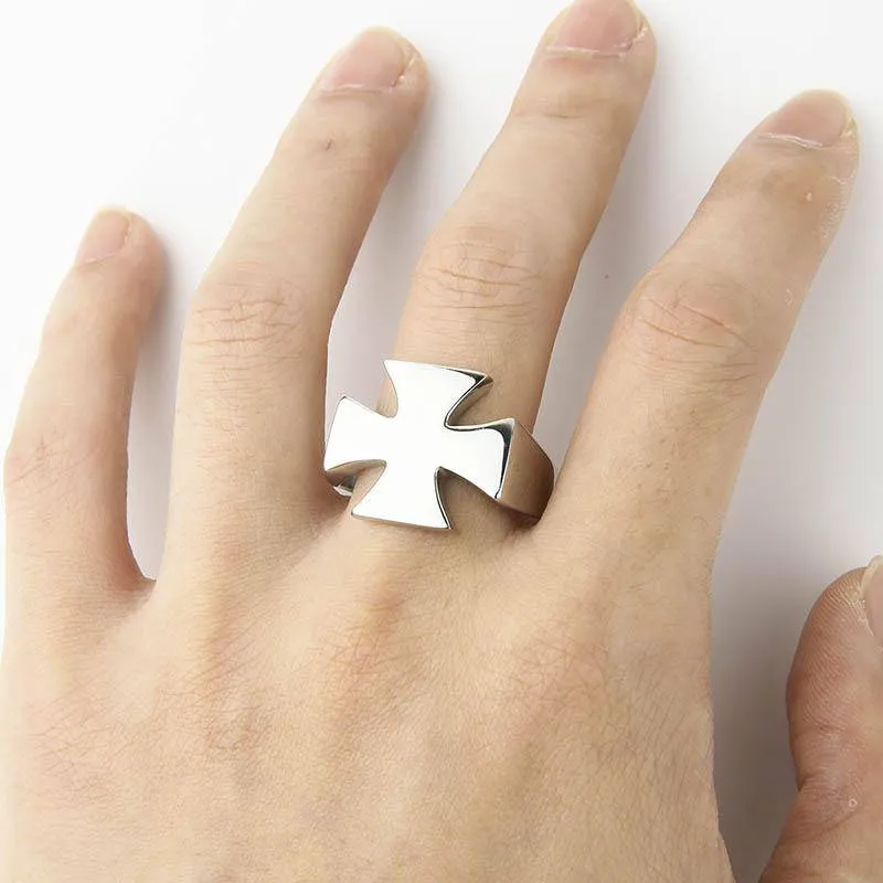 Knights Templar Ring - Stainless Steel Polished Signet [Silver, Black, Gold]