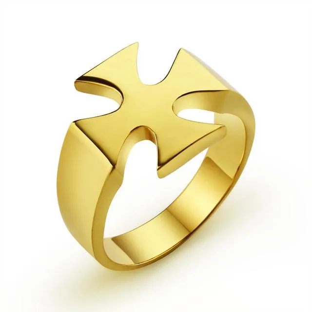 Knights Templar Ring - Stainless Steel Polished Signet [Silver, Black, Gold]