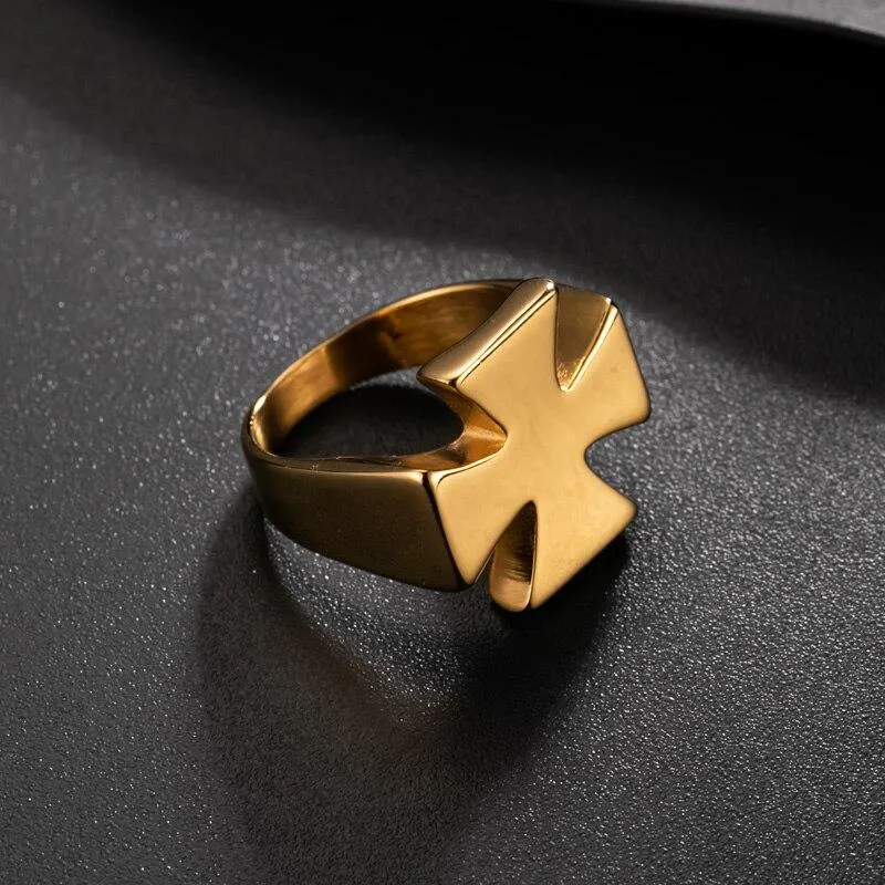 Knights Templar Ring - Stainless Steel Polished Signet [Silver, Black, Gold]