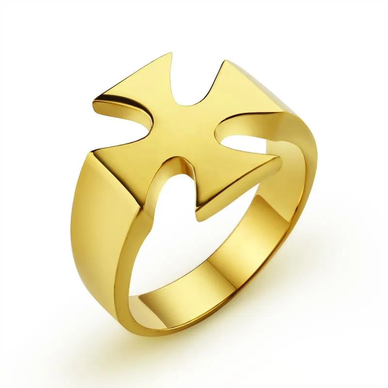 Knights Templar Ring - Stainless Steel Polished Signet [Silver, Black, Gold]