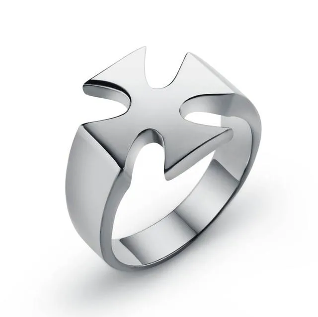 Knights Templar Ring - Stainless Steel Polished Signet [Silver, Black, Gold]