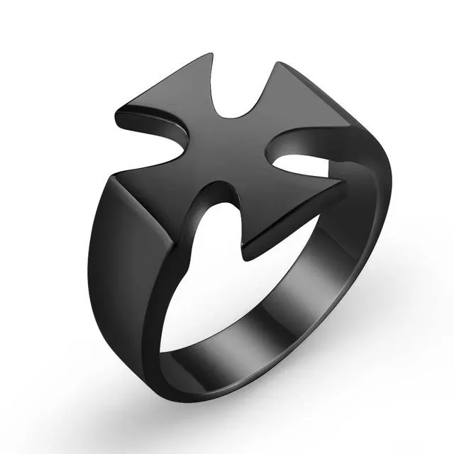 Knights Templar Ring - Stainless Steel Polished Signet [Silver, Black, Gold]