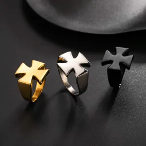 Knights Templar Ring - Stainless Steel Polished Signet [Silver, Black, Gold]