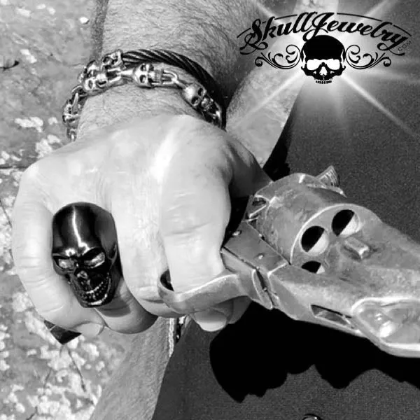 Knuckle Duster - Big And Heavy Skull Ring - Gloss Stainless Steel, Matte Black or Gold-Tone