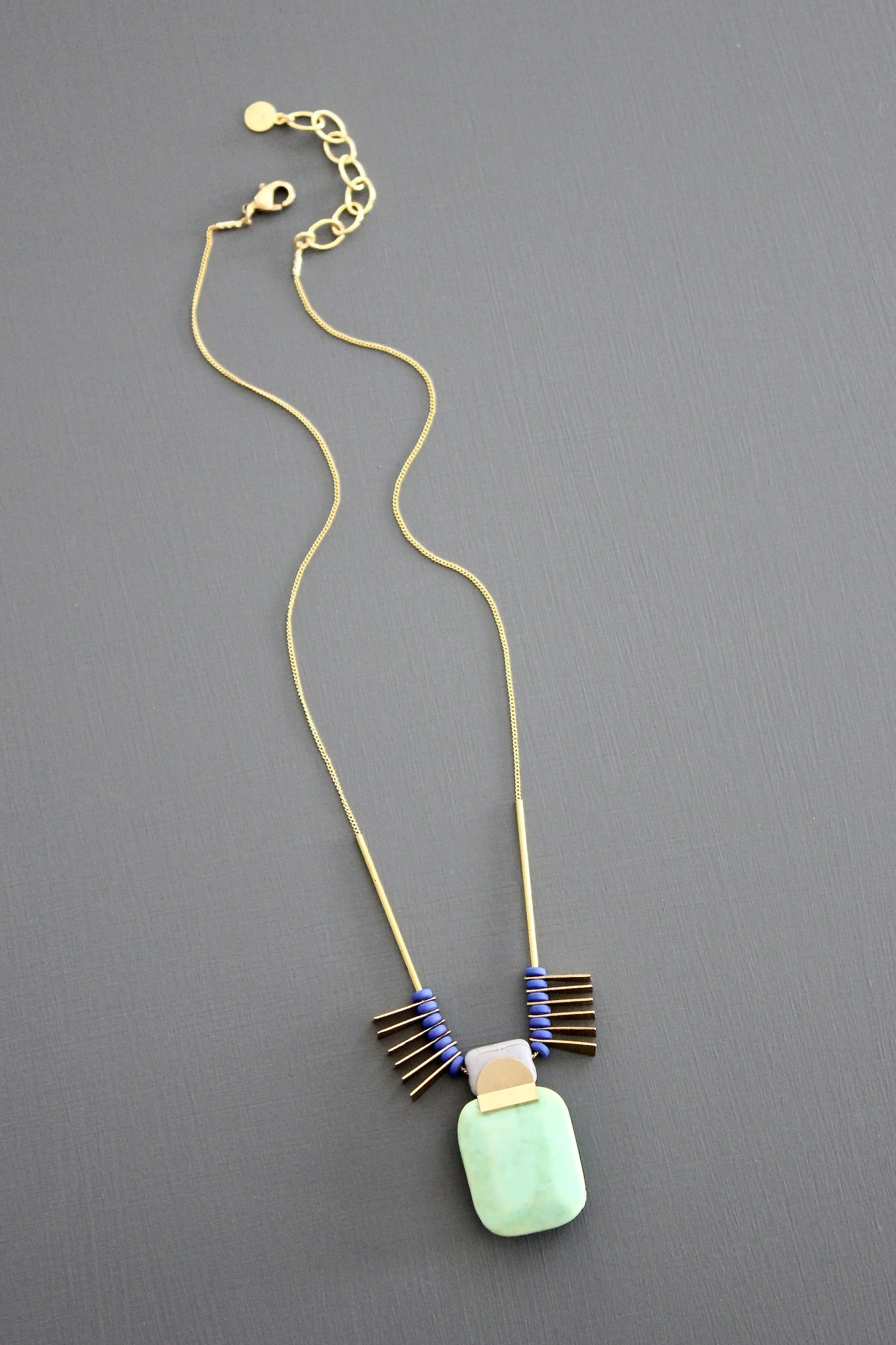 KYL817 mint and cobalt Artdeco pendant necklace