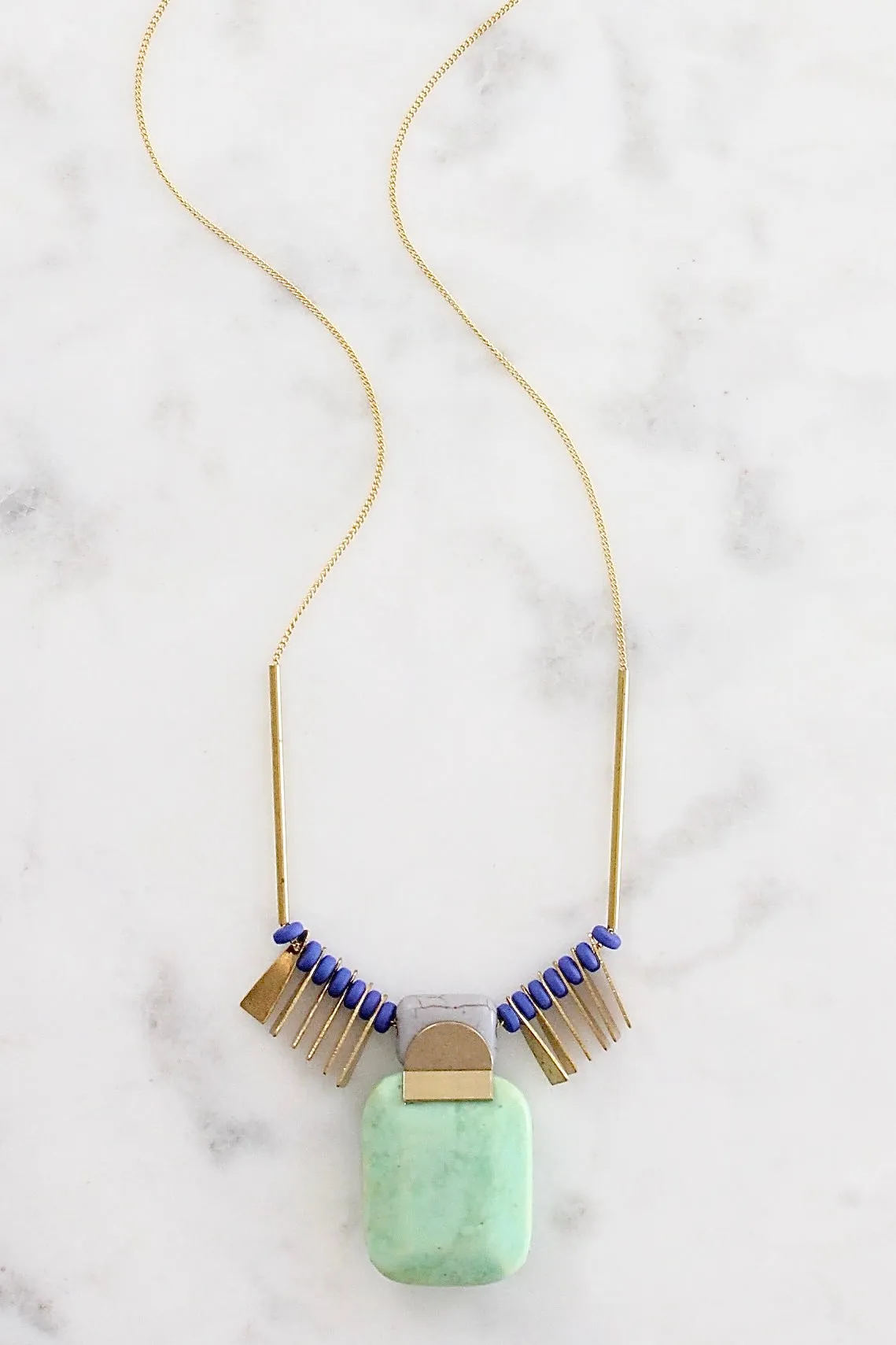 KYL817 mint and cobalt Artdeco pendant necklace