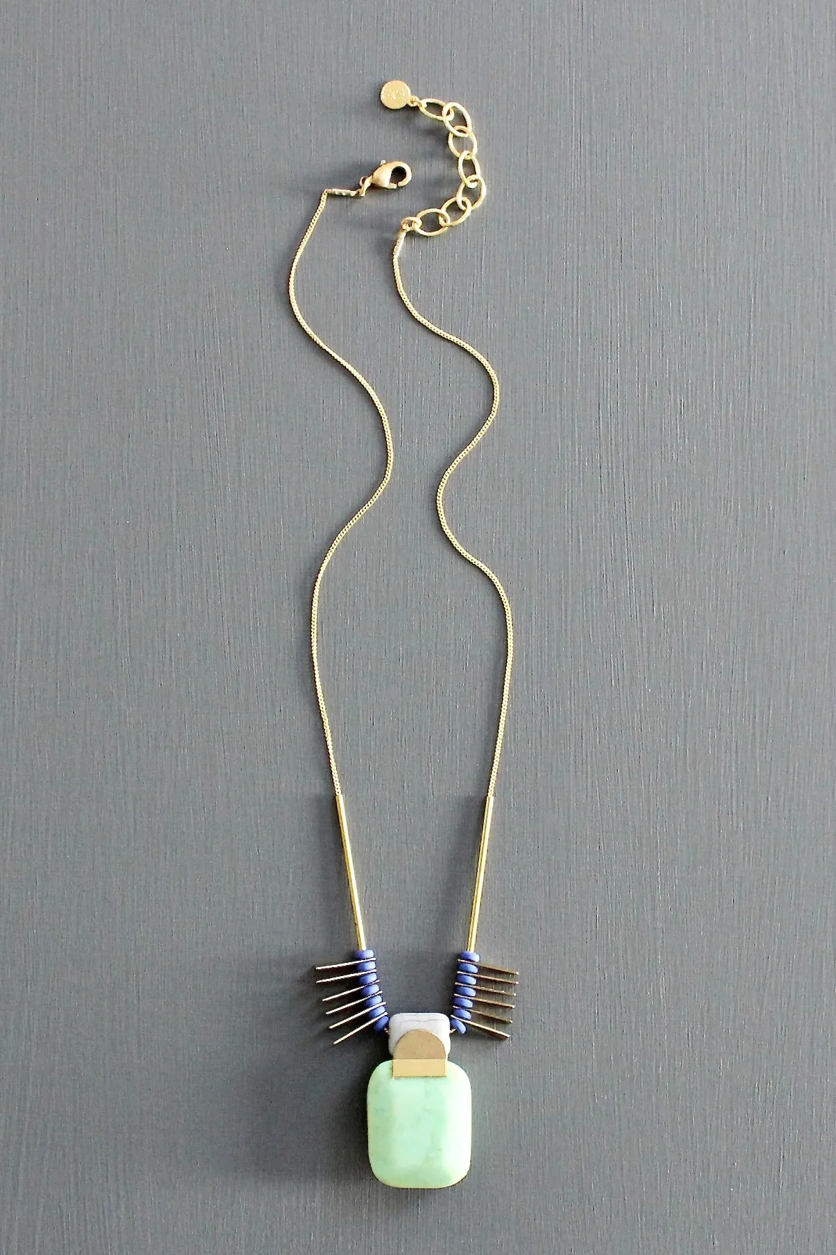 KYL817 mint and cobalt Artdeco pendant necklace