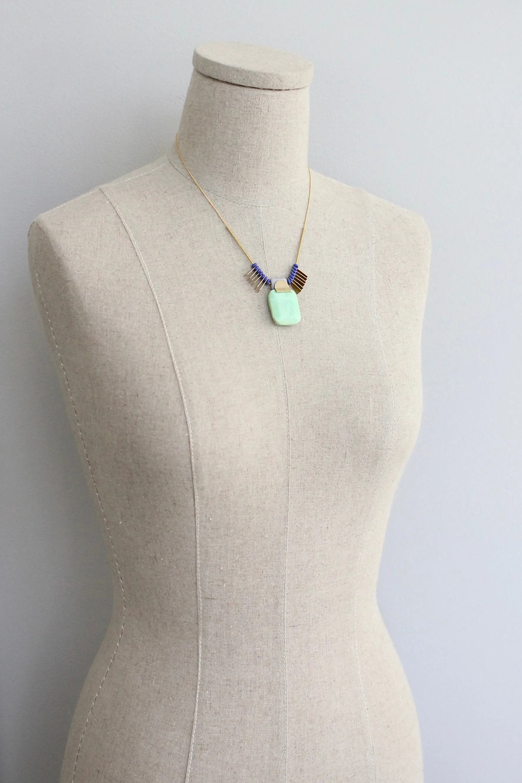 KYL817 mint and cobalt Artdeco pendant necklace