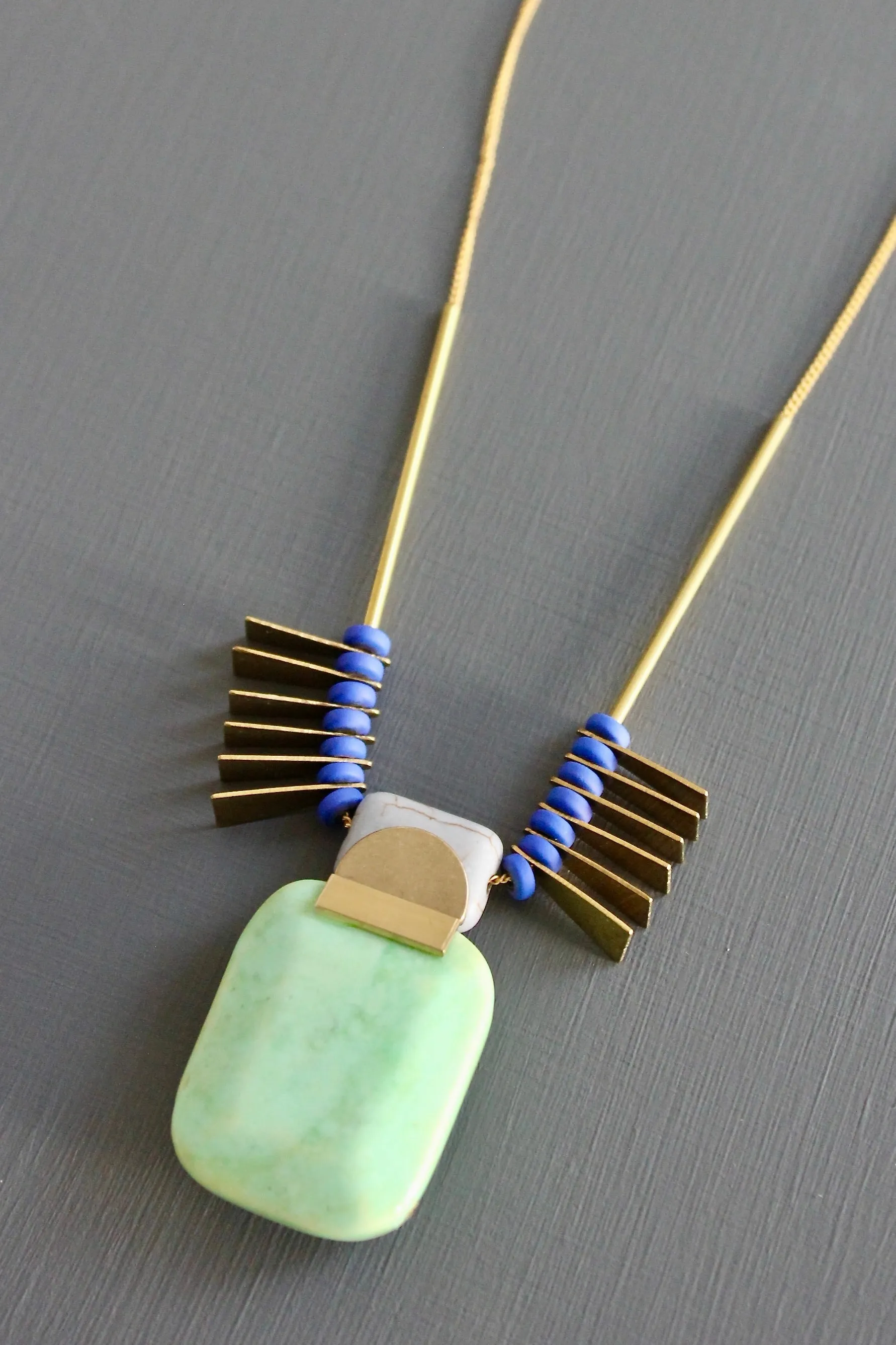 KYL817 mint and cobalt Artdeco pendant necklace