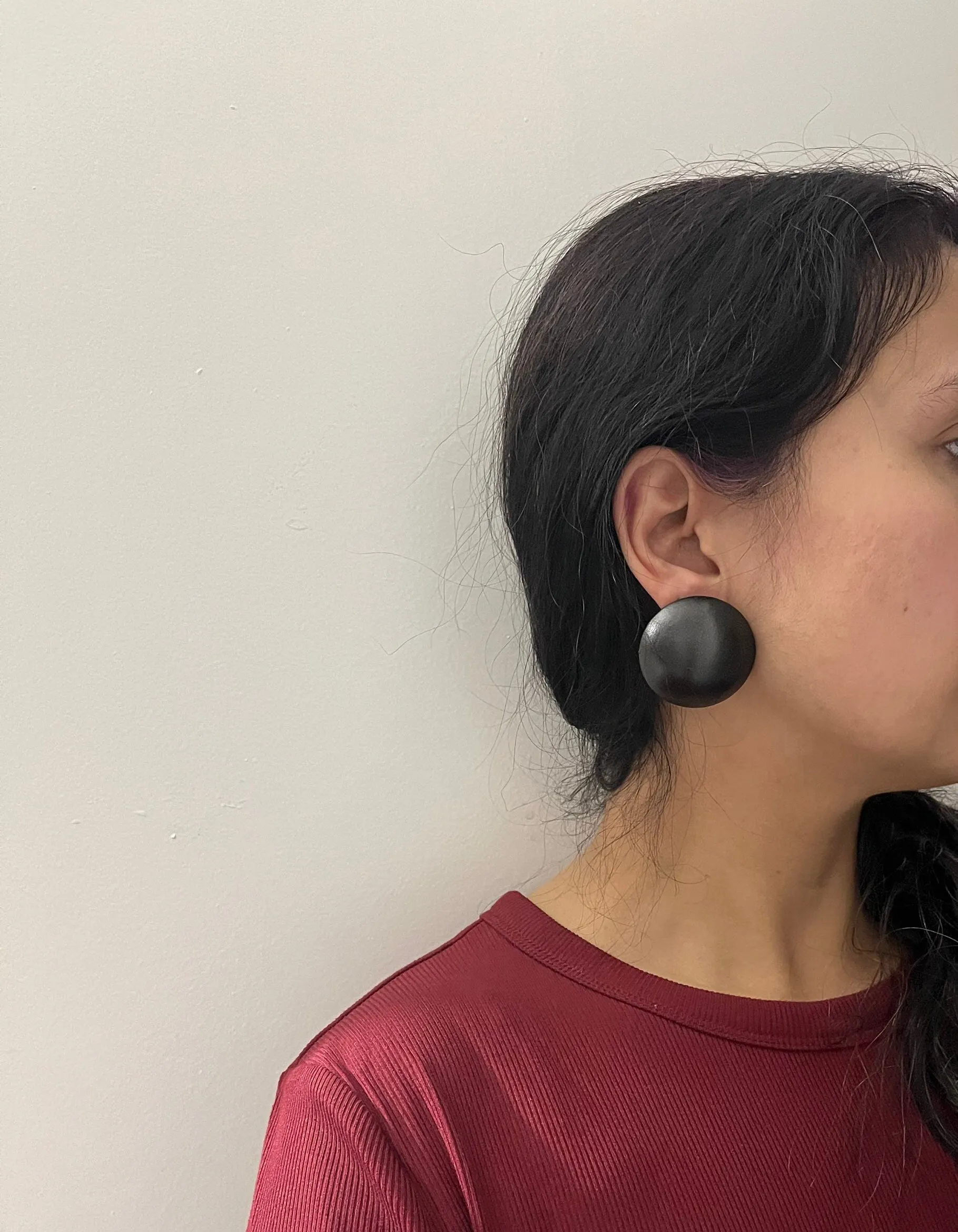 Large Big Black Earring round studs done retro statement huge bold chunky black studs Pierced Pageant Earrings