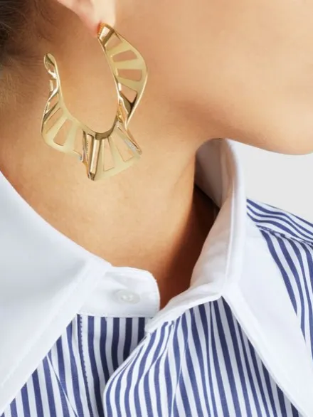 Large Stripe Ruffle Hoop Earring