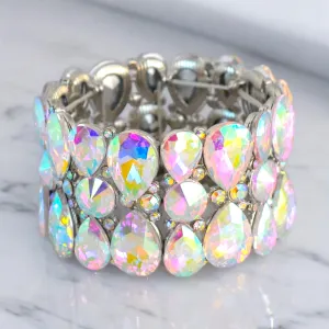 LAUREN - AB rhinestone double teardrop stretch bracelet (silver)