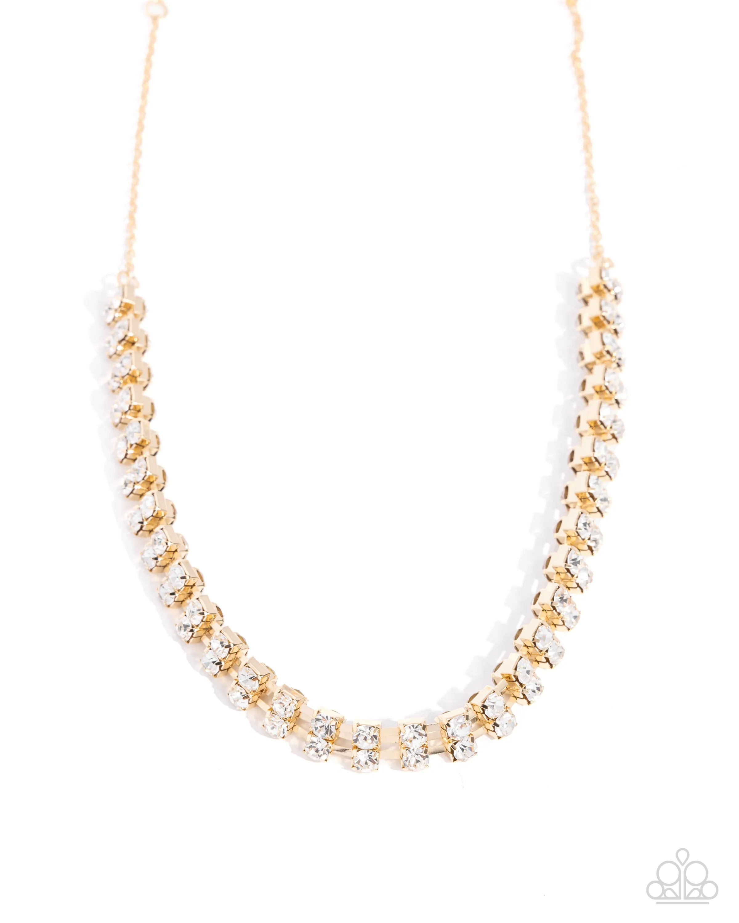 Linked Lady - Gold - White Gem Double-Sided Paparazzi Short Necklace