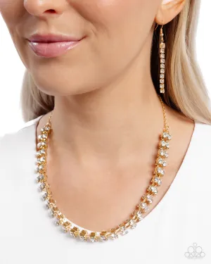 Linked Lady - Gold - White Gem Double-Sided Paparazzi Short Necklace