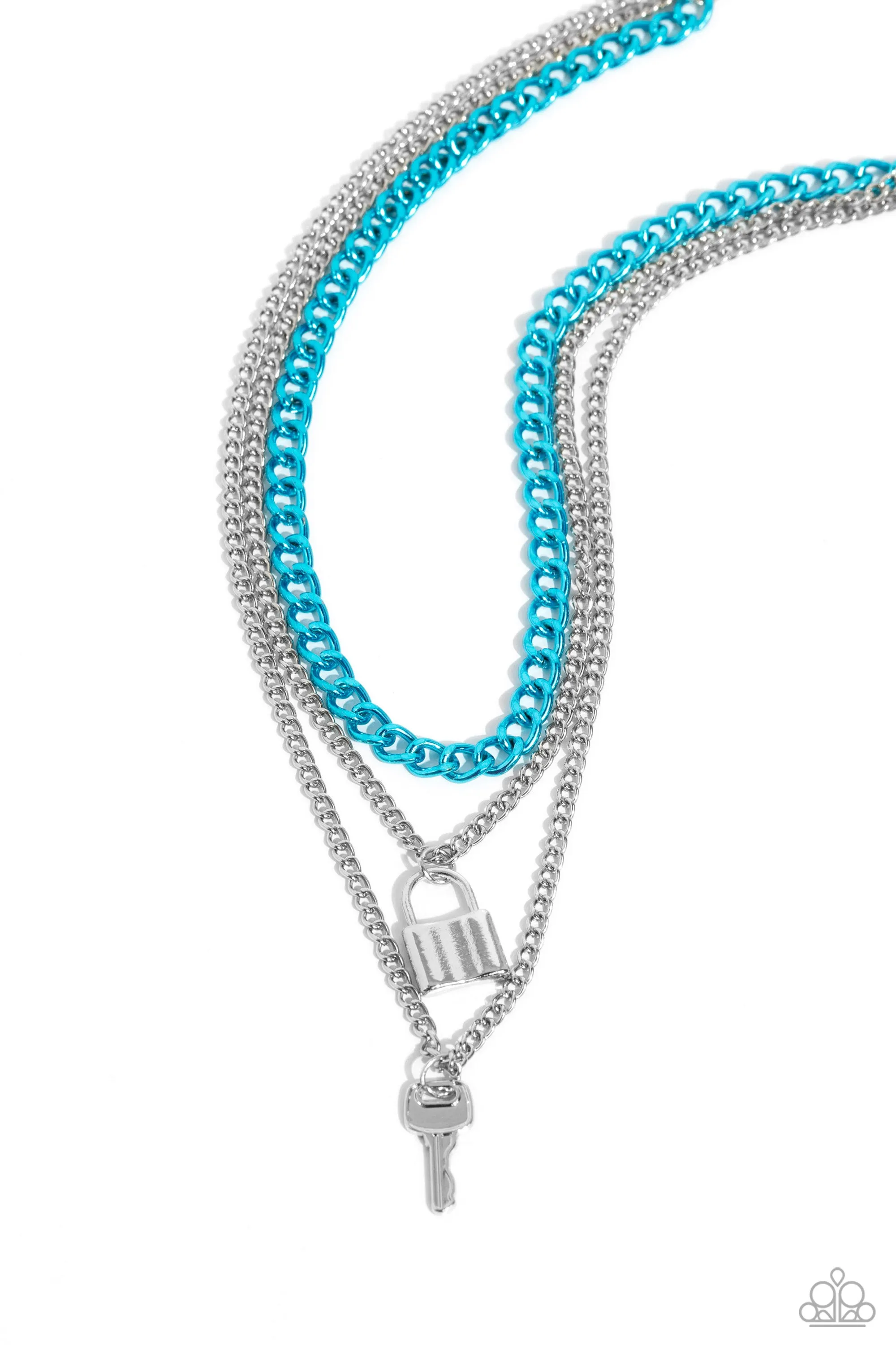 Locked Labor - Blue - Painted Chain Lock and Key Tiered Paparazzi Short Necklace