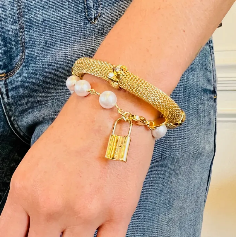 Locket Pearl Chain Charm Bracelet