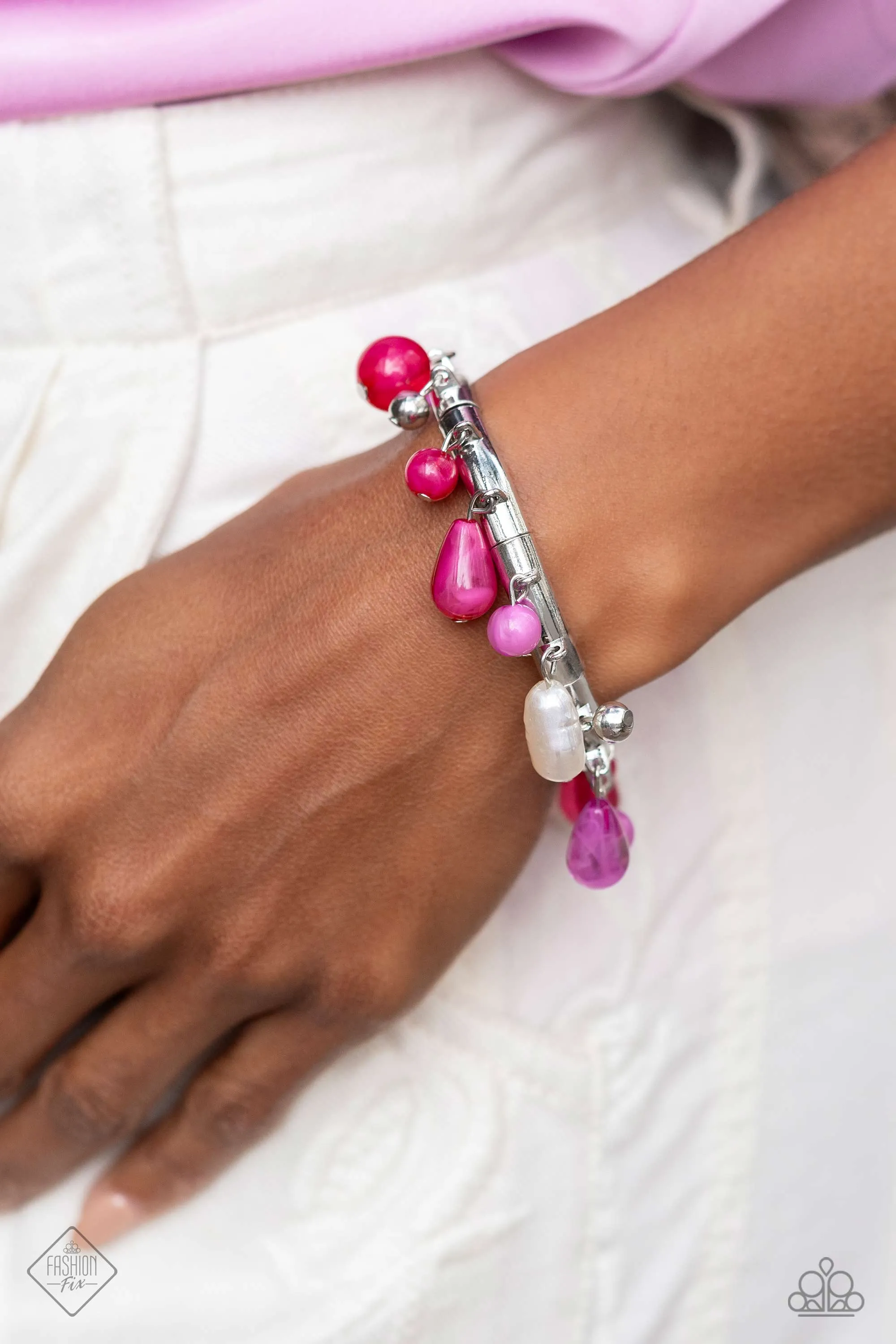 Lush Landscaping - Pink - Bead and Baroque Pearl Paparazzi Stretchy Bracelet - December 2023 Glimpses of Malibu