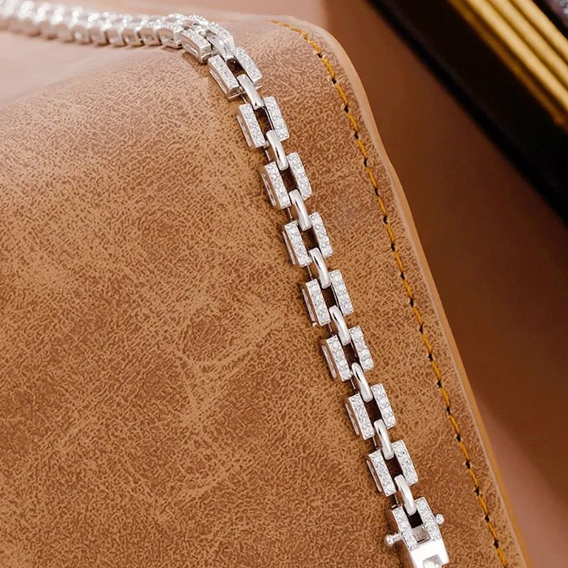 Luxury Tank Chain Moissanite Bracelet for Women Party Wedding Jewelry