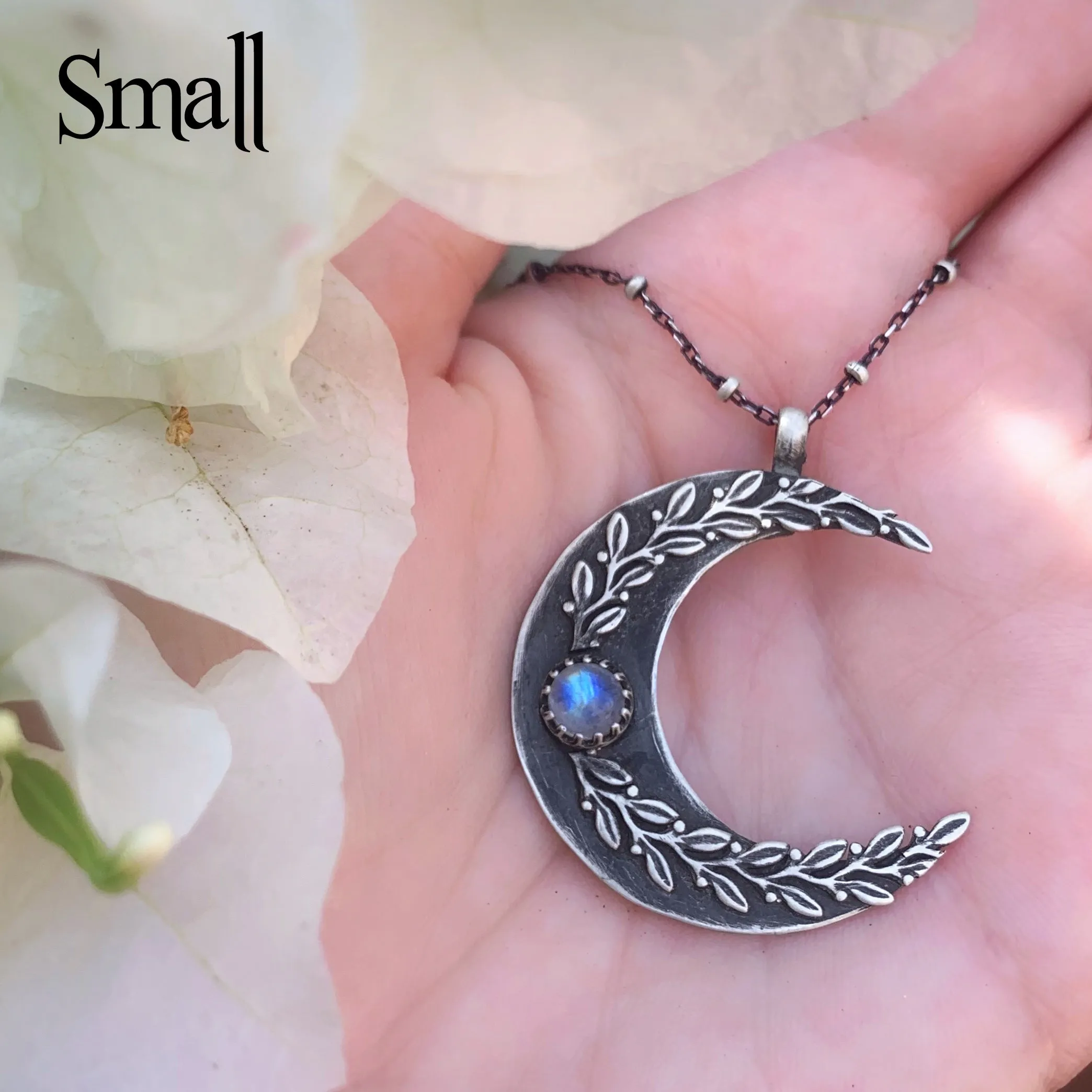 Made-to-order moon & vine necklaces with moonstone