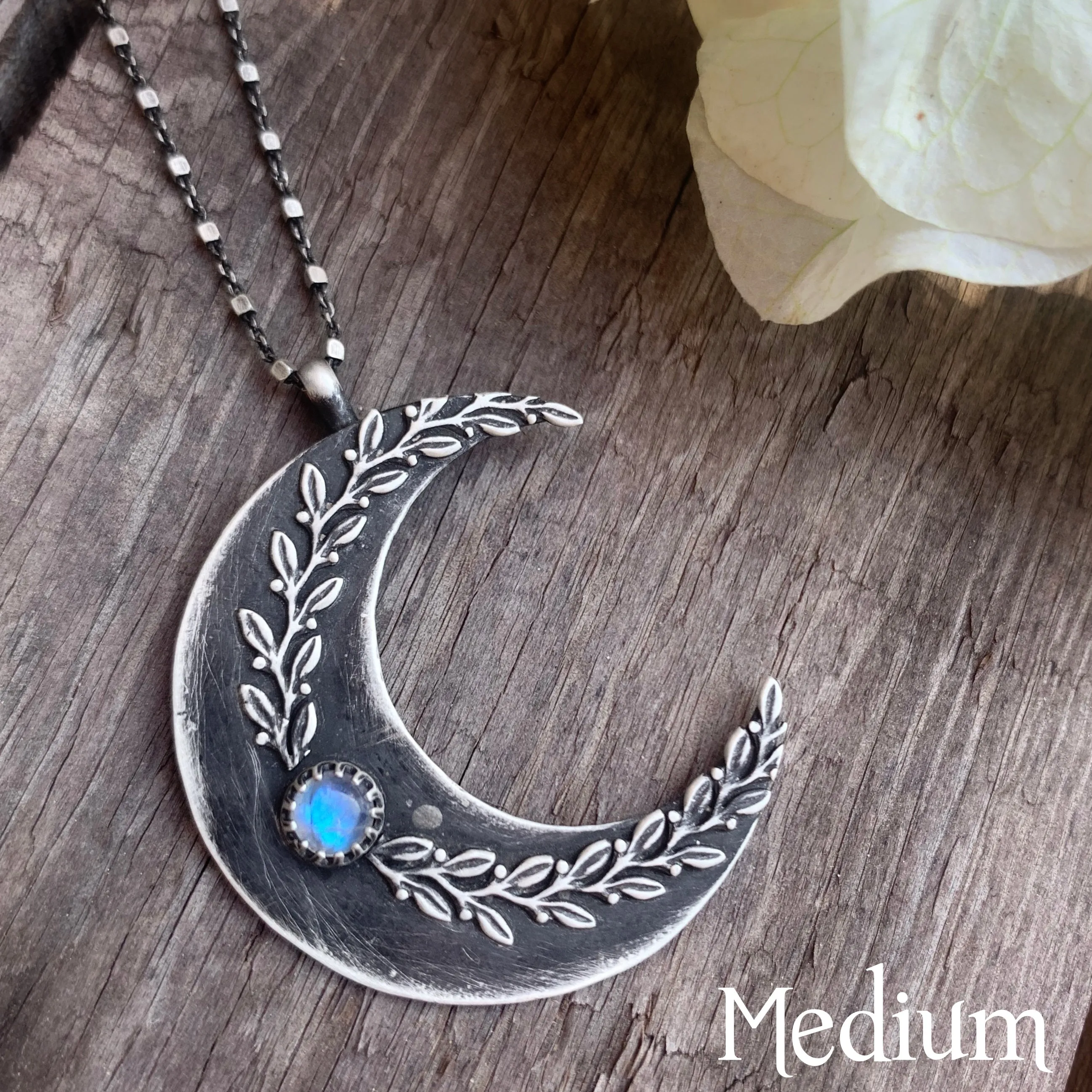 Made-to-order moon & vine necklaces with moonstone