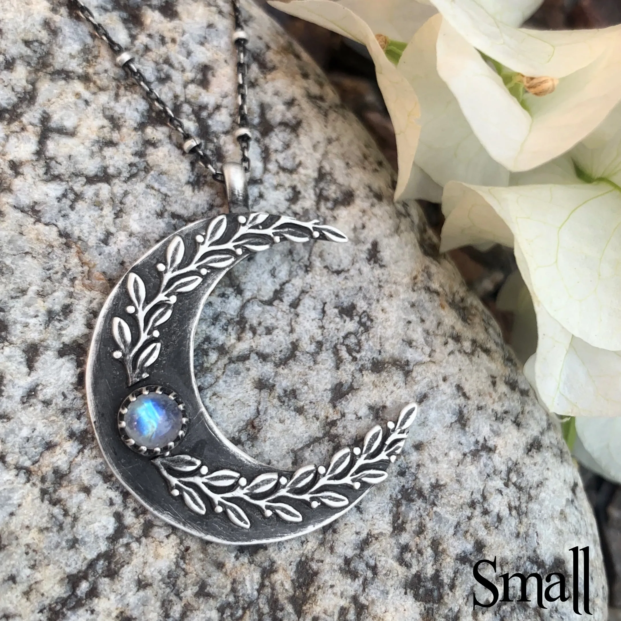 Made-to-order moon & vine necklaces with moonstone
