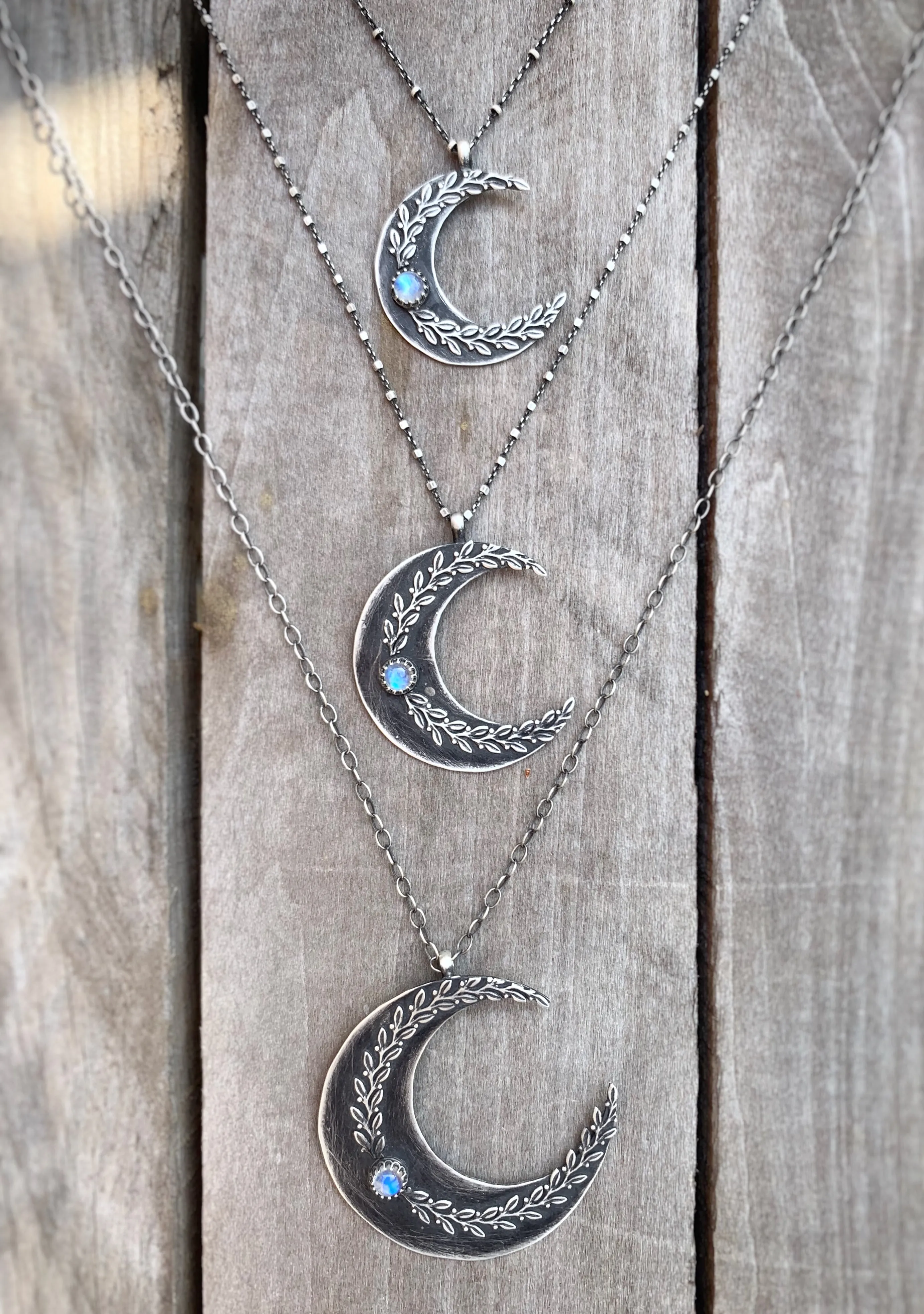 Made-to-order moon & vine necklaces with moonstone