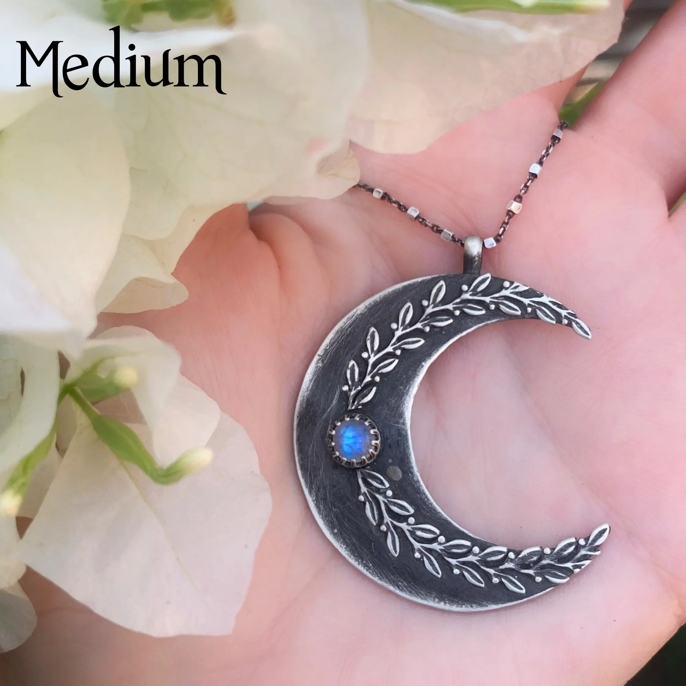 Made-to-order moon & vine necklaces with moonstone