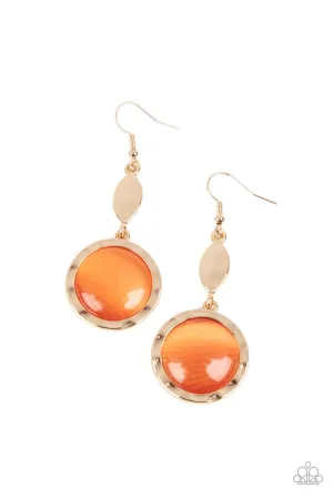 Magically Magnificent - Orange - Cat's Eye Stone Gold Paparazzi Fishhook Earrings
