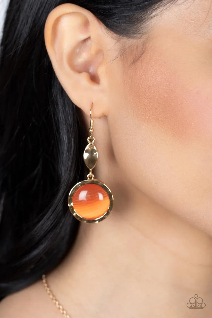 Magically Magnificent - Orange - Cat's Eye Stone Gold Paparazzi Fishhook Earrings