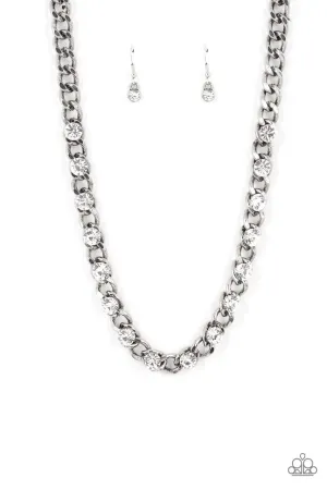 Major Moxie - White - Rhinestone Grunge Silver Paparazzi Short Necklace