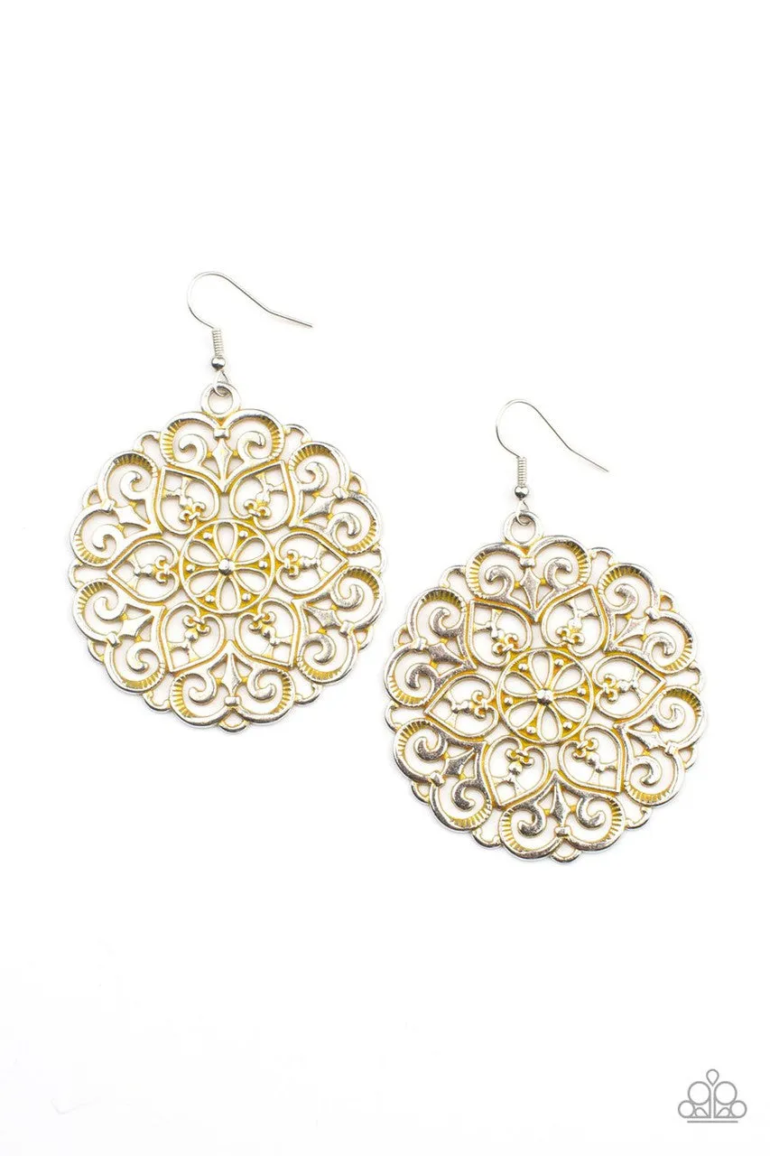 Mandala Effect Yellow Paparazzi Earrings