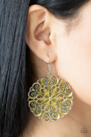 Mandala Effect Yellow Paparazzi Earrings