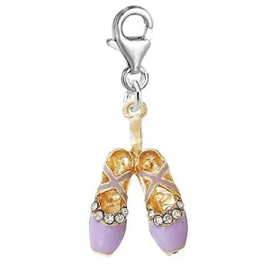 Mauve Ballerina Ballet Shoes Clip on Pendant for European Charm Jewelry with Lobster Clasp
