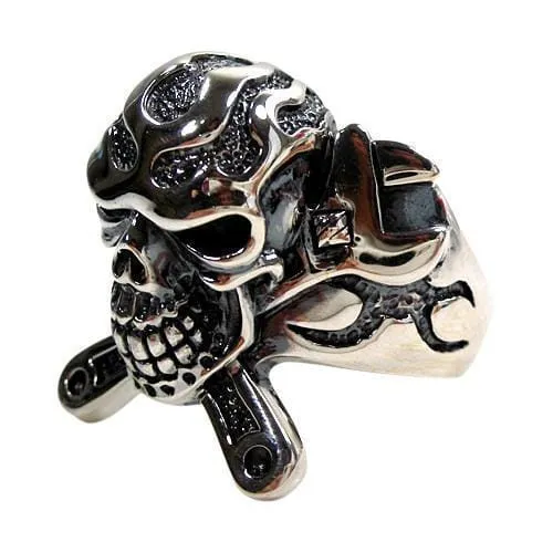 Mechanic Wrench Cross Skull Ring