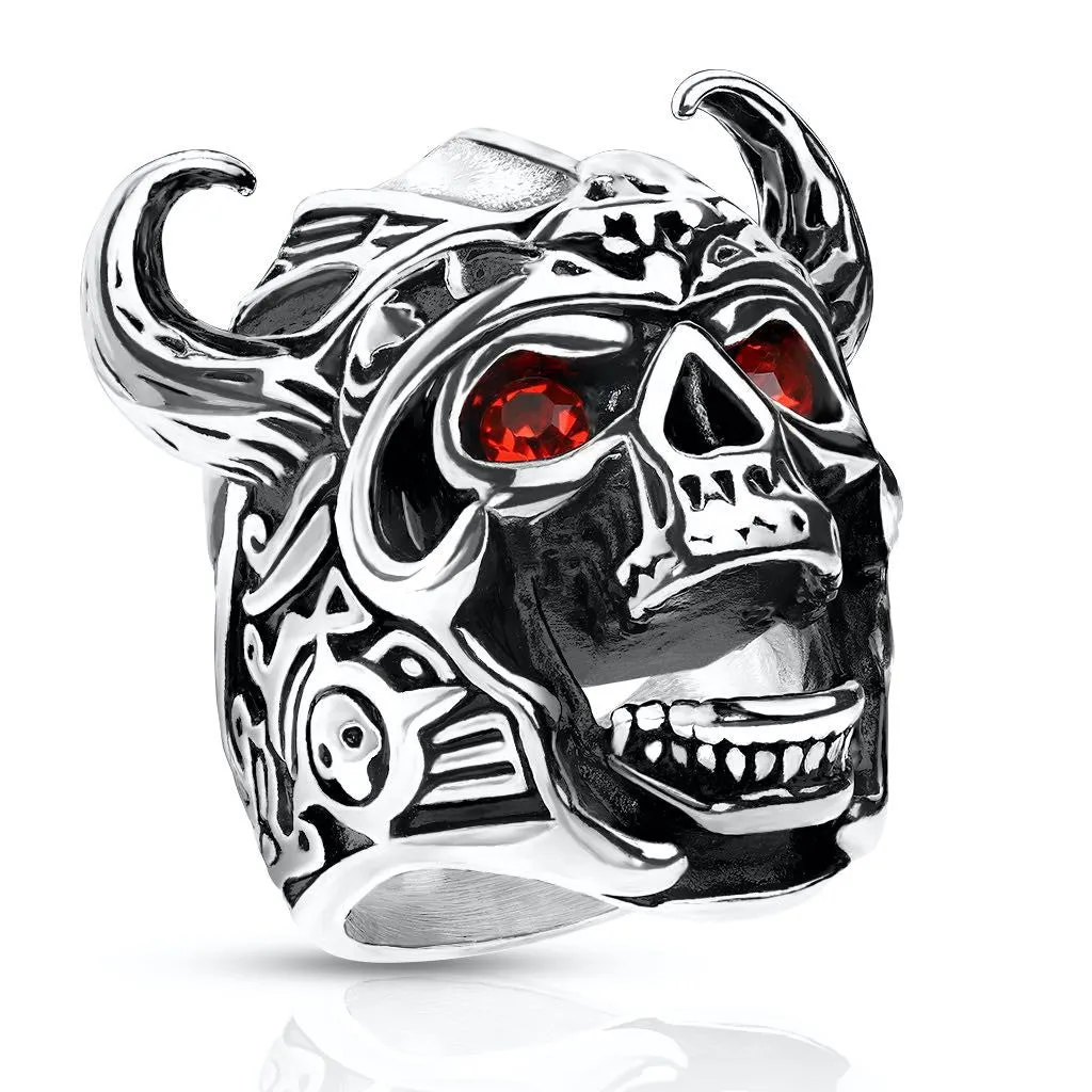 Medieval Viking Warrior - Ring w/ Horns & Red Eyes (#723)