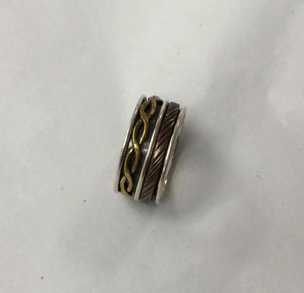 Meditation Ring, Sizes 8-9, Silver Base with Trimetal Bands (Loops, Thin, Scored)
