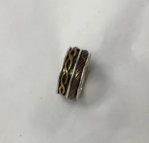Meditation Ring, Sizes 8-9, Silver Base with Trimetal Bands (Loops, Thin, Scored)