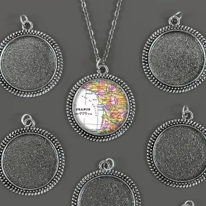 Mega Kit Photo Necklaces with 30mm 1 1/4" Antique Silver Beaded Edge Circle Photo Pendants