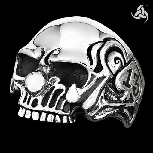 Mens Biker Clown Skull Ring 13 Of Spades Sterling Silver