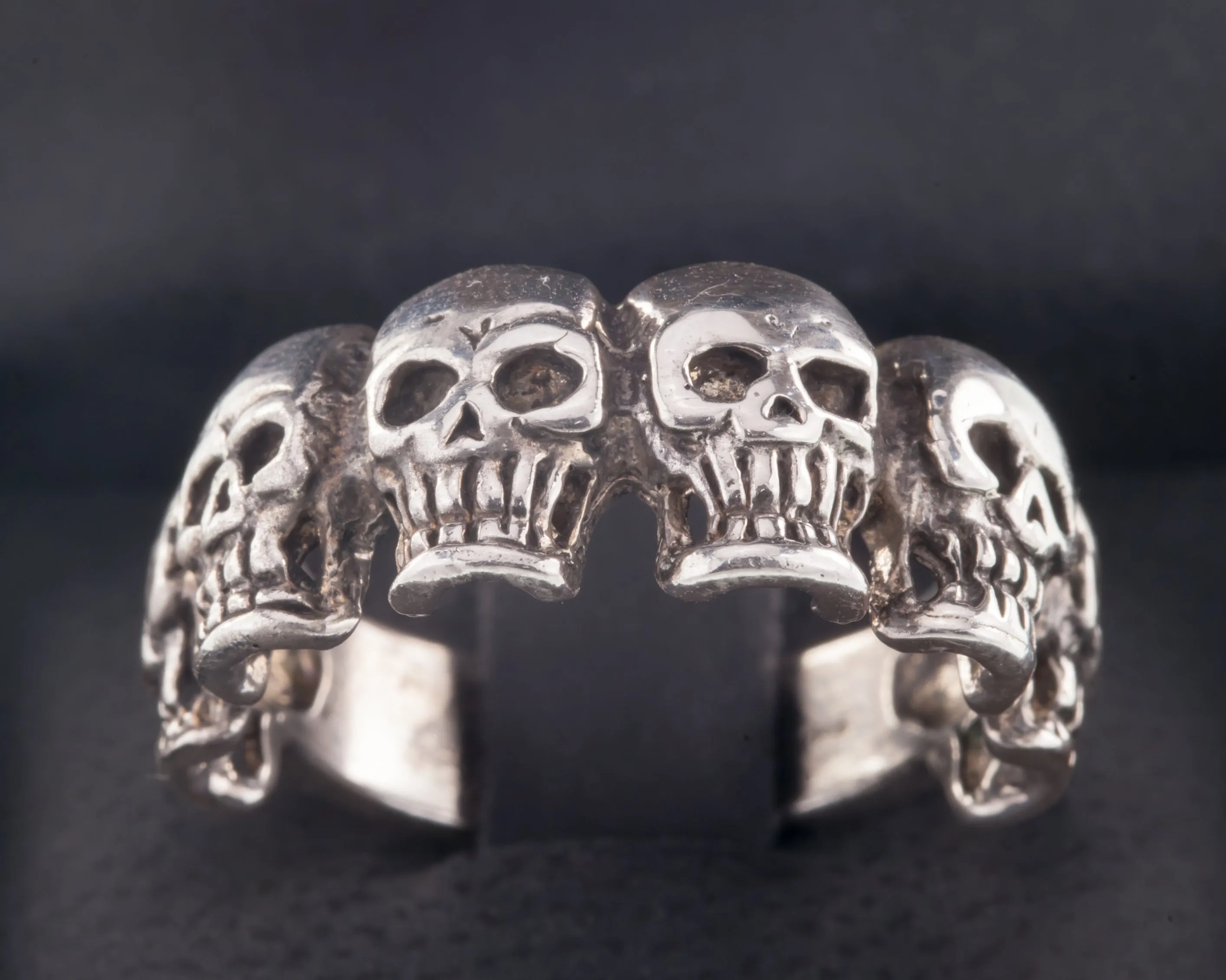 Men's Biker Skull Sterling Silver Band Ring Size 9.25