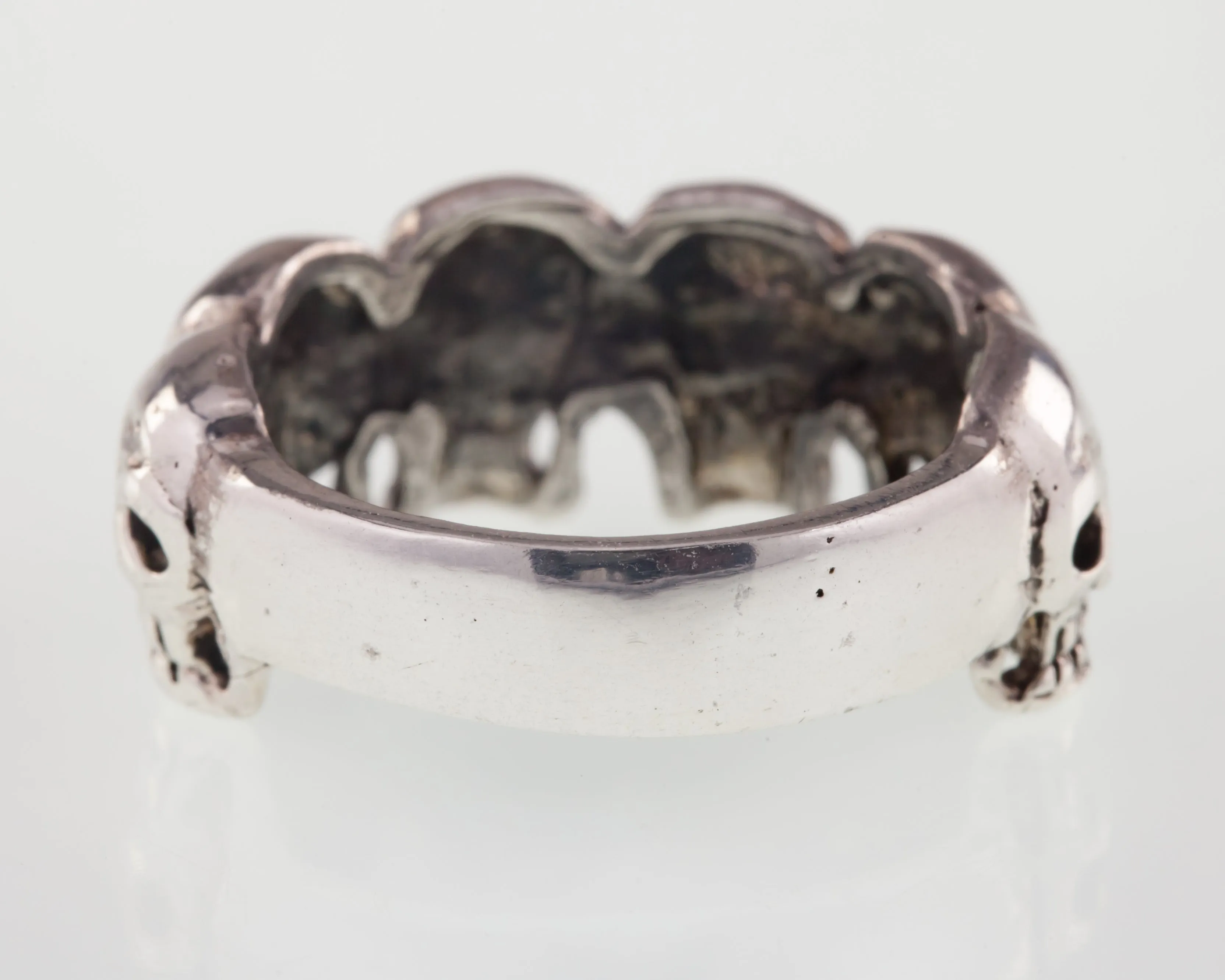 Men's Biker Skull Sterling Silver Band Ring Size 9.25